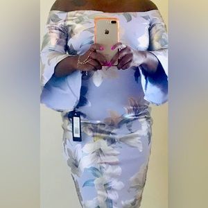 lavender floral metallic stretchy dress